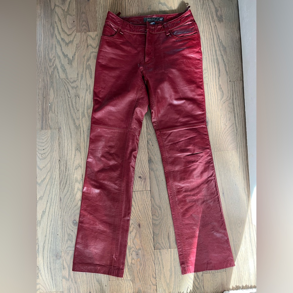 Vintage Gap Red Burgundy Leather Boot Cut Pants Size 1